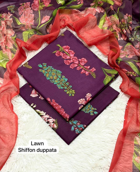 Lawn 3PC – Chiffon Dupatta – D-122