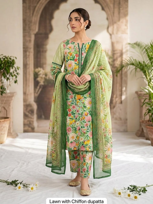 Lawn 3PC – Chiffon Dupatta – D-112