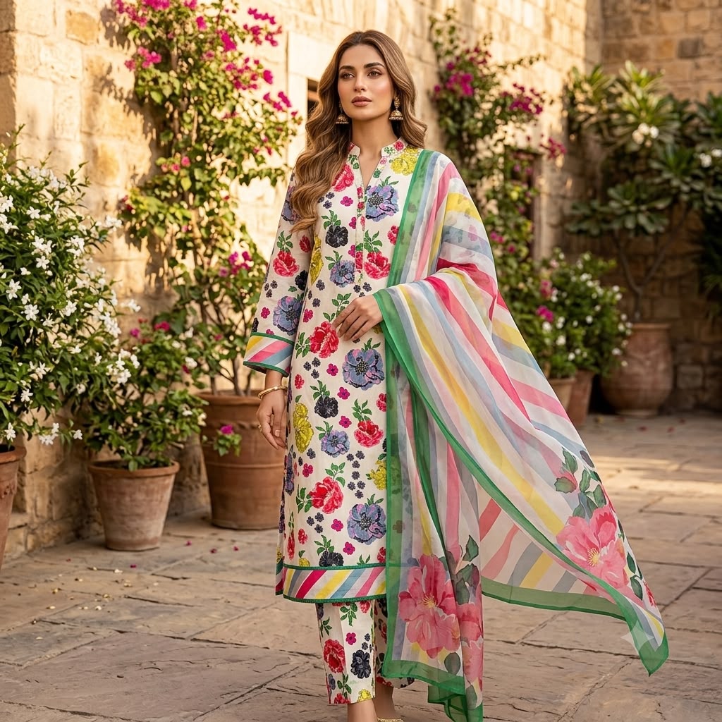 Lawn 3PC – Chiffon Dupatta – D-115