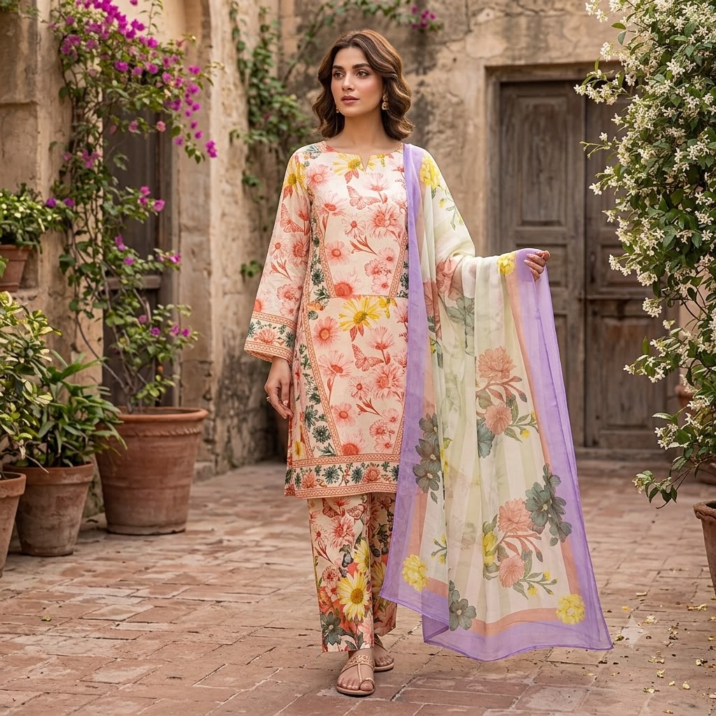 Lawn 3PC – Chiffon Dupatta – D-123